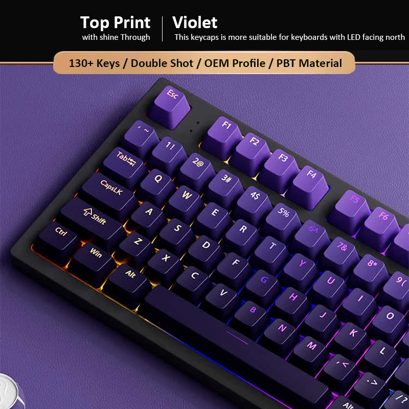 Gaming Keyboard Top - أغطية مفاتيح مخصصة بتدرج اللون البنفسجي،